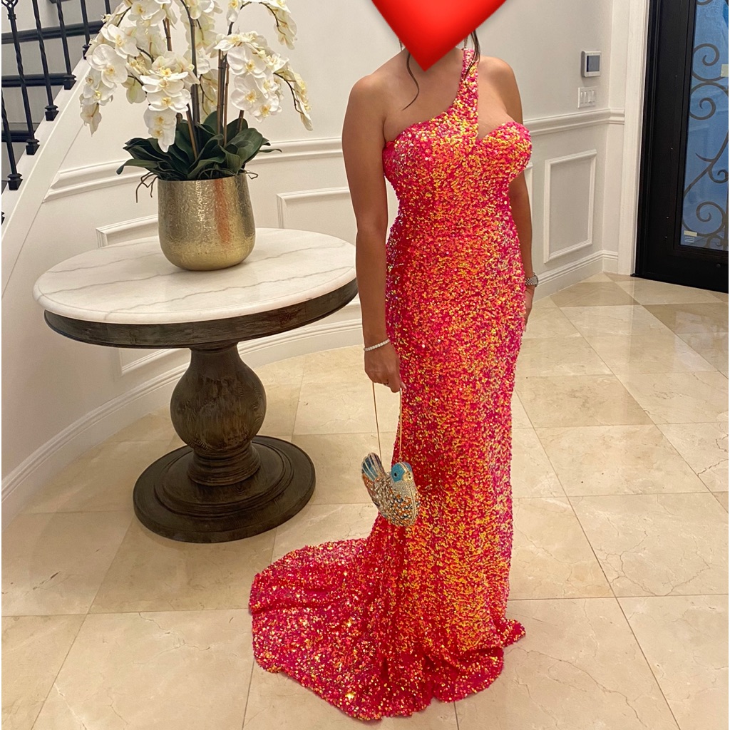 Pink Sequin Gown, Custom Sized For 36 Bust 26 Waist 38 Hips.